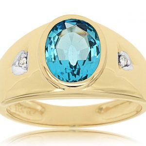 MEN’S DIAMOND &BLUE TOPAZ RING