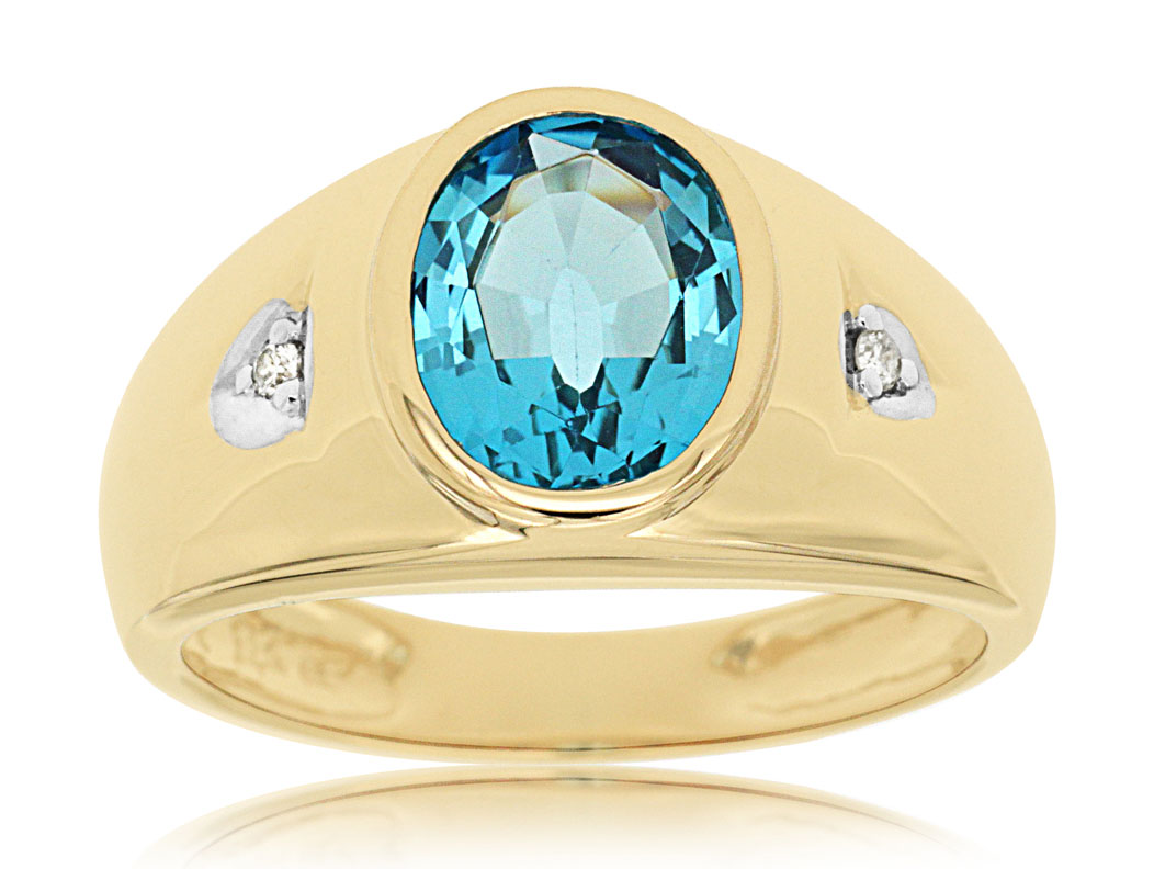 MEN'S DIAMOND &BLUE TOPAZ RING
