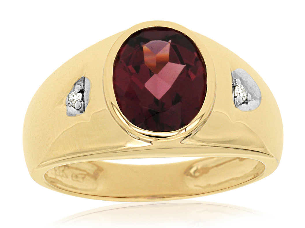 MEN'S RHODOLITE & DIAMOND RING