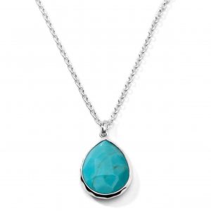 IPPOLITA Sterling Silver Rock Candy Teardrop Pendant Necklace in Turquoise 16-18″