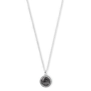 IPPOLITA Sterling Silver Stella Lollipop Pendant Necklace in Hematite Doublet with Diamonds (.14 ctw) 16-18″