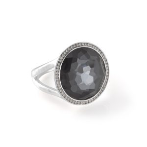 IPPOLITA Sterling Silver Stella Lollipop Ring in Hematite Doublet with Diamonds (.23 ctw)