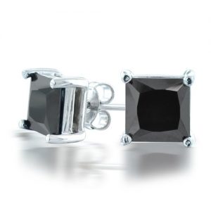5.00 – 6.00 ctw Four Prong Studs in White Gold – Black- Princess
