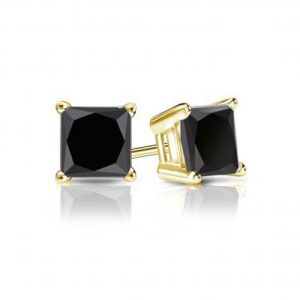 0.18 – 0.28 ctw Four Prong Studs in Yellow Gold – Black- Princess