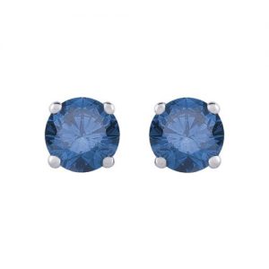 1.25 ctw Four Prong Studs in White Gold – Blue- Round