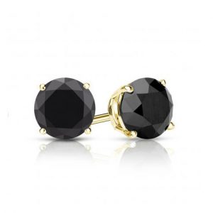 5.00 – 6.00 ctw Four Prong Studs in Yellow Gold – Black- Round