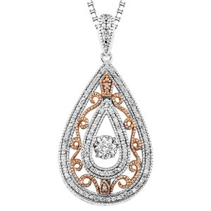 Rose Gold & Silver Diamond Rhythm of Love Pendant 1/4 ctw