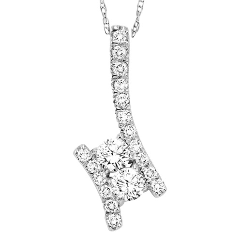 14K TWOgether Two Diamond Pendant 1/4 ctw