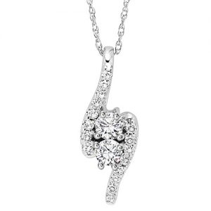 14K TWOgether Two Diamond Pendant 1/2 ctw
