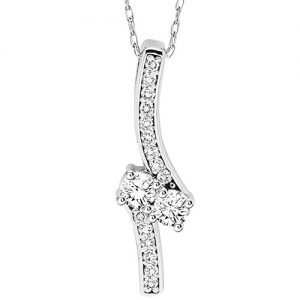14K TWOgether Two Diamond Pendant 1/2 ctw