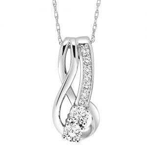 14K TWOgether Two Diamond Pendant 1/4 ctw