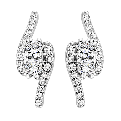 14K TWOgether Two Diamond Earrings 1/2 ctw