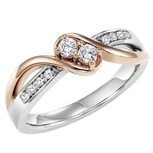 14K TWOgether Two Diamond Ring 1/5 ctw