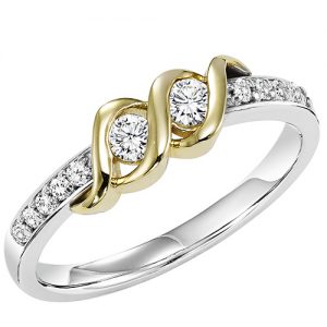 14K TWOgether Two Diamond Ring 1/4 ctw