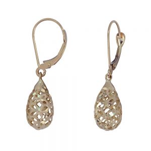 14KT yellow gold lace teardrop shape drop earrings