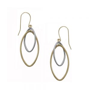 14KT two tone gold double oval shape drop earrings