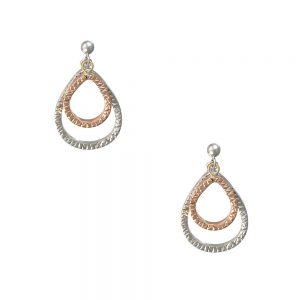 14KT two tone pear shape drop earrings