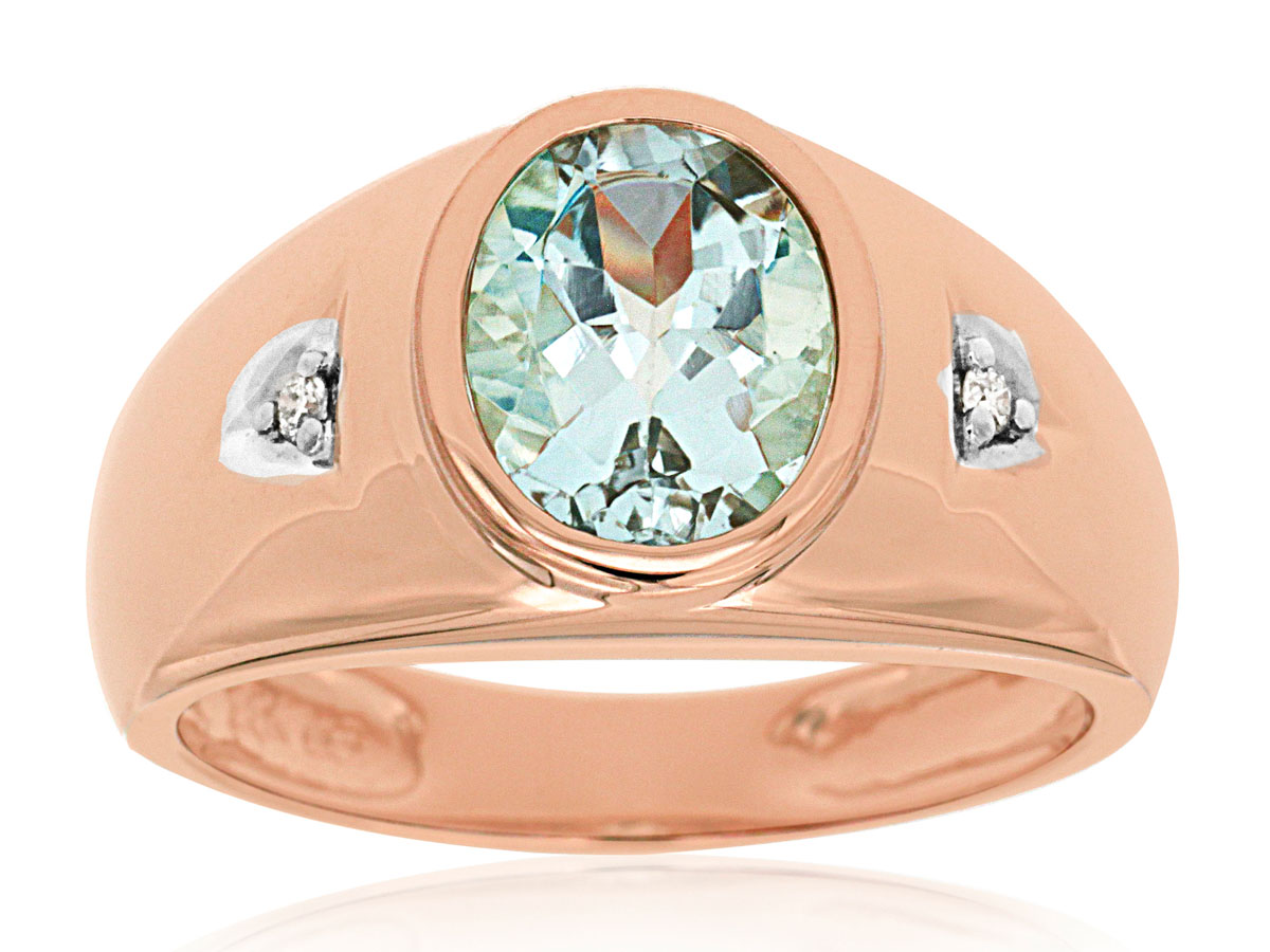 MEN'S AQUAMARINE& DIAMOND RING