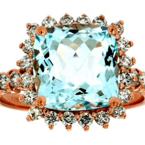 AQUAMARINE & DIAMOND RING