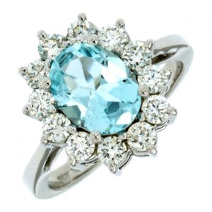 AQUAMARINE & DIAMOND RING