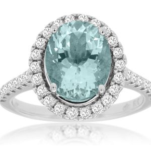 AQUAMARINE & DIAMOND RING
