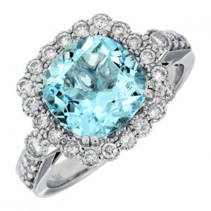 AQUAMARINE & DIAMOND RING