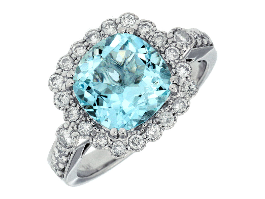 AQUAMARINE & DIAMOND RING
