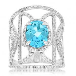 BLUE TOPAZ & DIAMOND RING