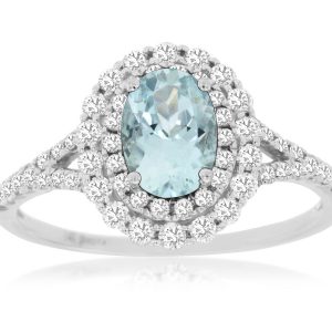 AQUAMARINE & DIAMOND RING