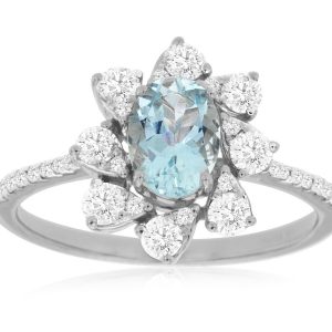 AQUAMARINE & DIAMOND RING