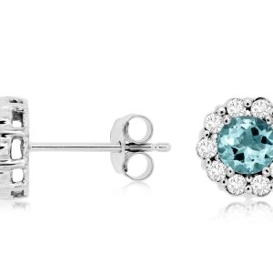 AQUAMARINE & DIAMOND EARRING