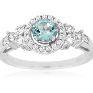 AQUAMARINE & DIAMOND RING
