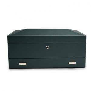 BRITISH RACING GREEN 10 PIECE WATCH BOX WITH STORAGE