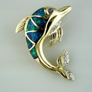 DIA OPAL & TZ DOLPHIN PENDANT