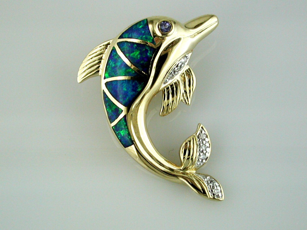 DIA OPAL & TZ DOLPHIN PENDANT