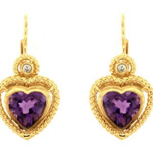 DIA & AMETHYST HEART EARRING