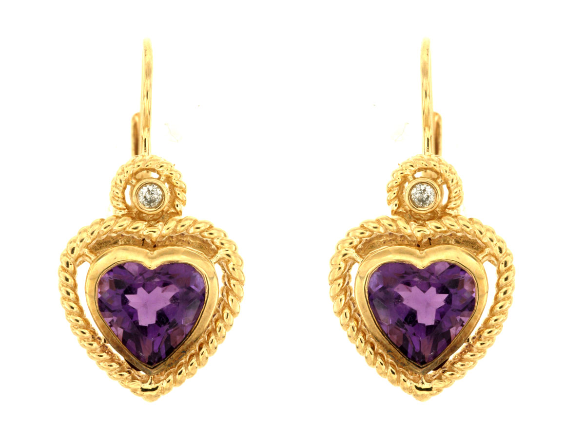 DIA & AMETHYST HEART EARRING