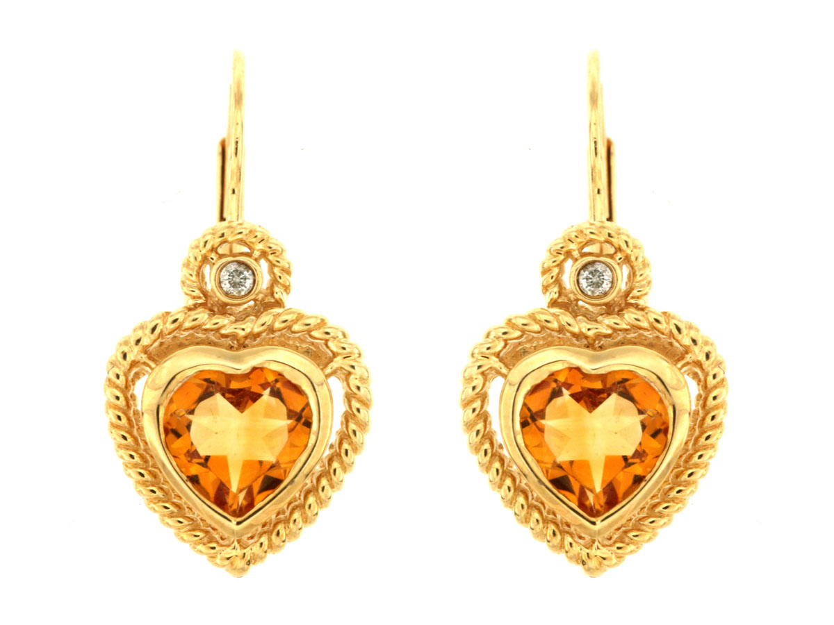 CITRINE & DIA HEART EARRING