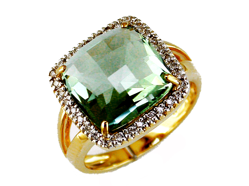 DIAMOND & GREEN AMETHYST RING