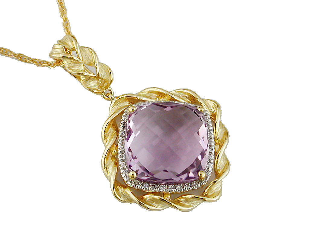 PINK AMETHYST & DIA PENDANT