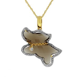 SMOKY QUARTZ & DIA DOG PENDANT