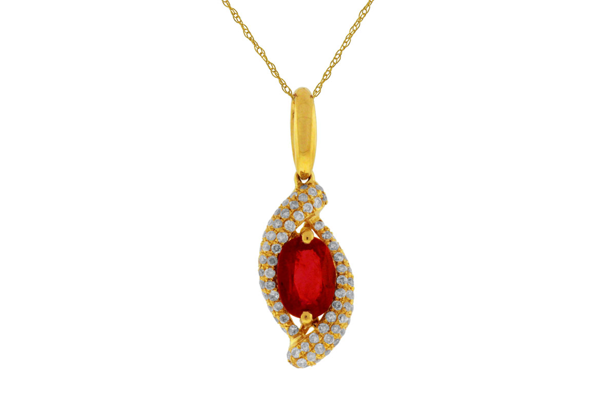 GLASS FILLED RUBY &DIA PENDANT