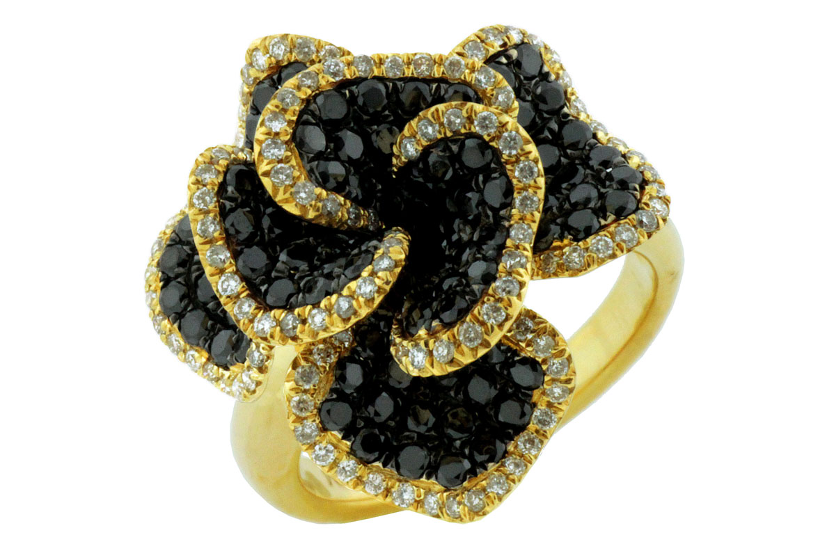 BLACK DIA & DIA FLOWER RING