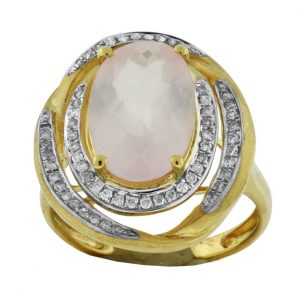 DIAMOND & ROSE QUARTZ RING
