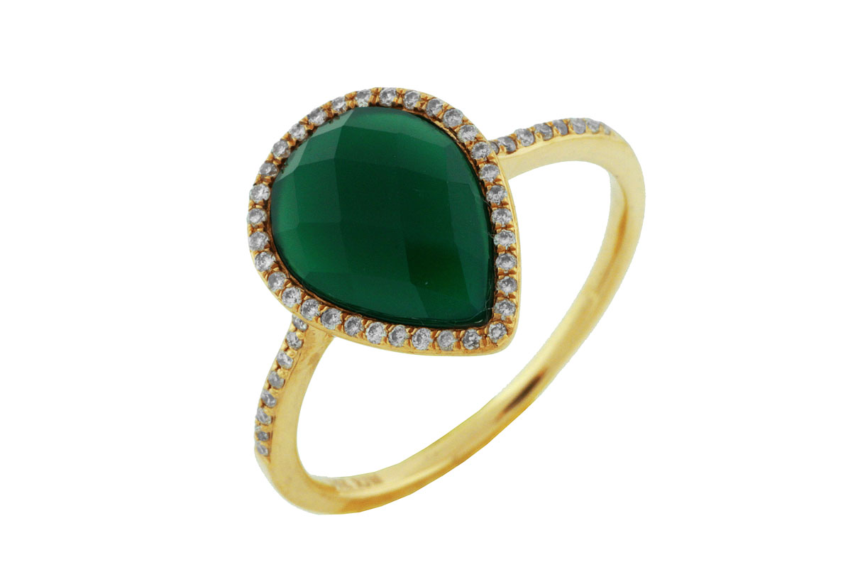 DIAMOND & GREEN AGATE RING