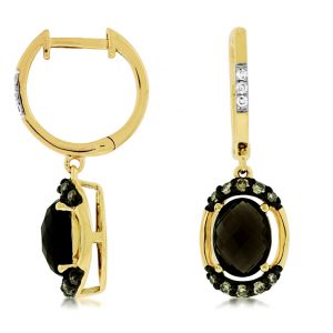 FANCY DIA &SMOKY QUARTZ EARRIN