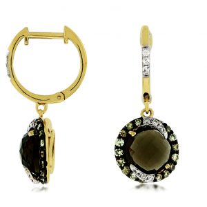 FANCY DIA &SMOKY QUARTZ EARRIN
