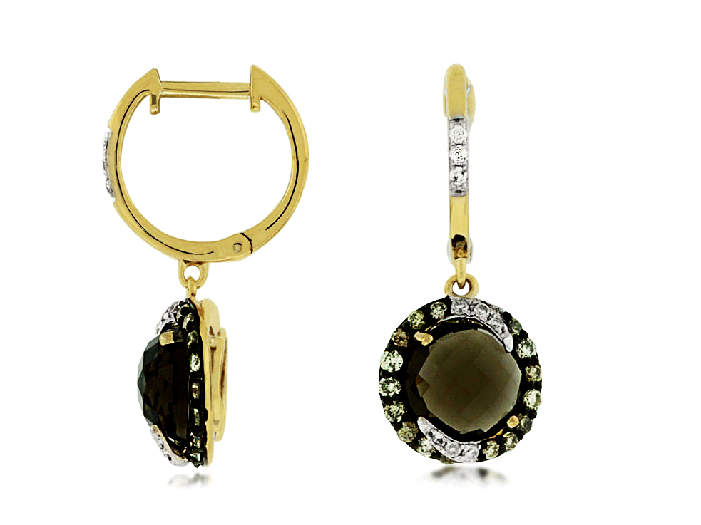 FANCY DIA &SMOKY QUARTZ EARRIN