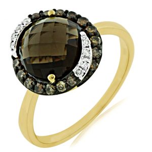FANCY DIA & SMOKY QUARTZ RING