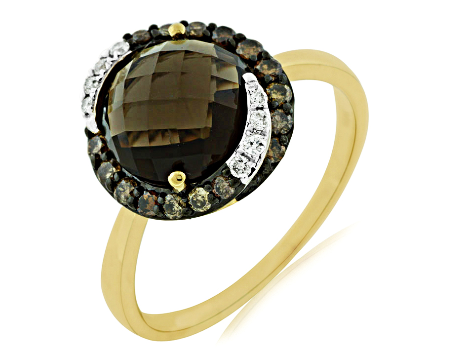 FANCY DIA & SMOKY QUARTZ RING